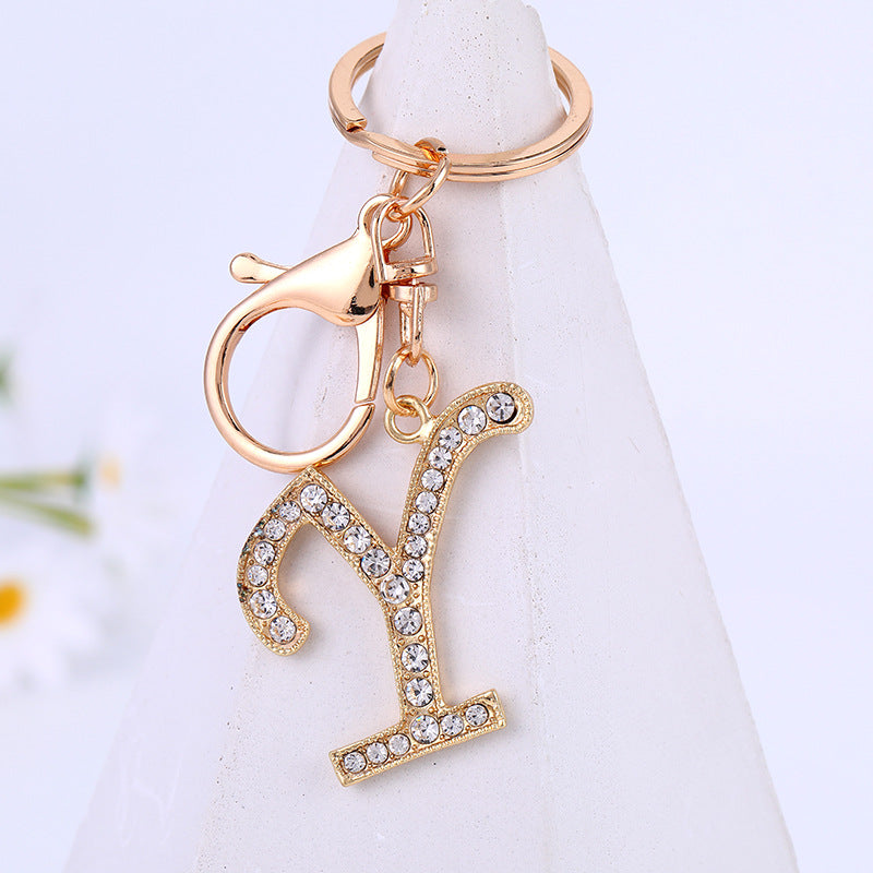 Wholesale Zinc Alloy 26 English Alphabet Rhinestone Keychain